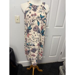 Rachel Ashwell Dress Womens Large Beige Floral 100% Linen Sleeveless Midi Boho